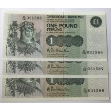 SCOTLAND 1983 . ONE 1 POUND BANKNOTES . CONSECUTIVE TRIO